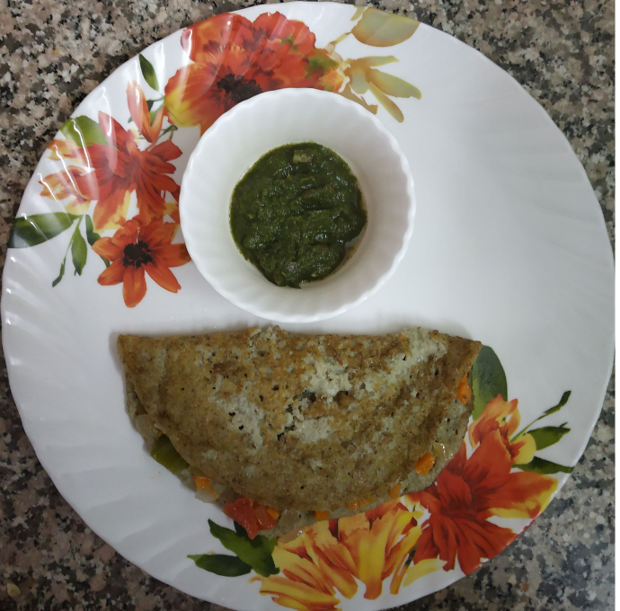 Green Split Moong Daal Dosa with Mixed Vegetable filling and Green Chutney